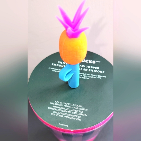 NWT Starbucks Summer Pink Tumbler Pineapple Straw Topper 24oz - Picture 3 of 3